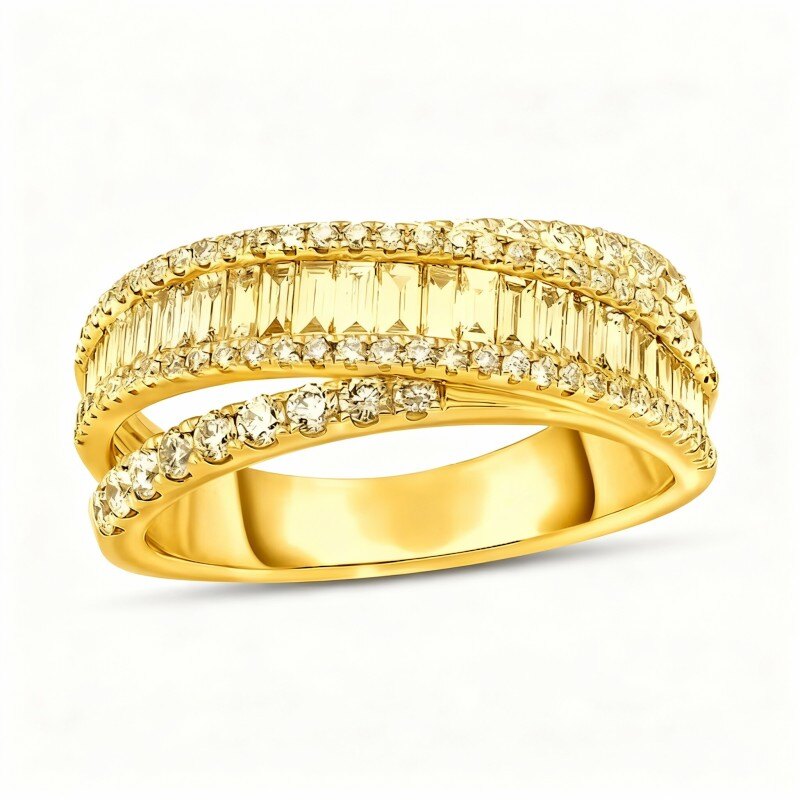 10K Gold 1-1/5 CT Round Cut & Baguette Cut Diamond Custom Stackable Ring I Color I2 Clarity 3EX-1