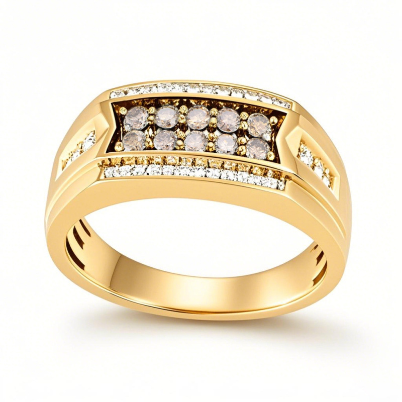 Maßgefertigter Ehering aus 18-karätigem Gold mit 0,5 ct. Gesamtgewicht und einem runden, im Labor hergestellten Diamanten für Herren (Farbe D, Reinheit VVS1, 3EX).-1