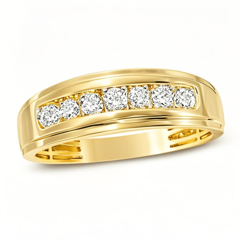 18K Gold 0.5 CT.T.W. Round Lab Created Diamond Wedding Ring for Men D Color VVS1 Clarity 3EX-1