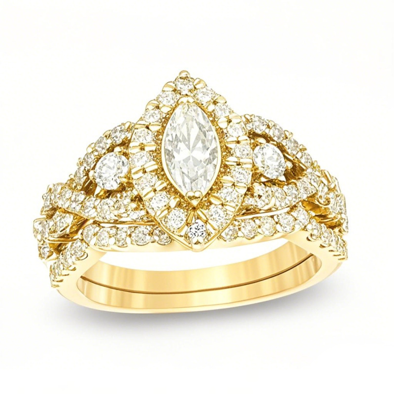 18K Gold 1.5 to 4 CT.T.W. Marquise Lab Created Diamond Frame Twist Bridal Set Engagement Band D VVS1-VS1-1