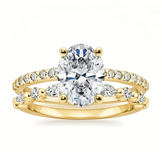 Conjunto de noiva oval de moissanita em ouro 10K de 1,5 a 5 ct