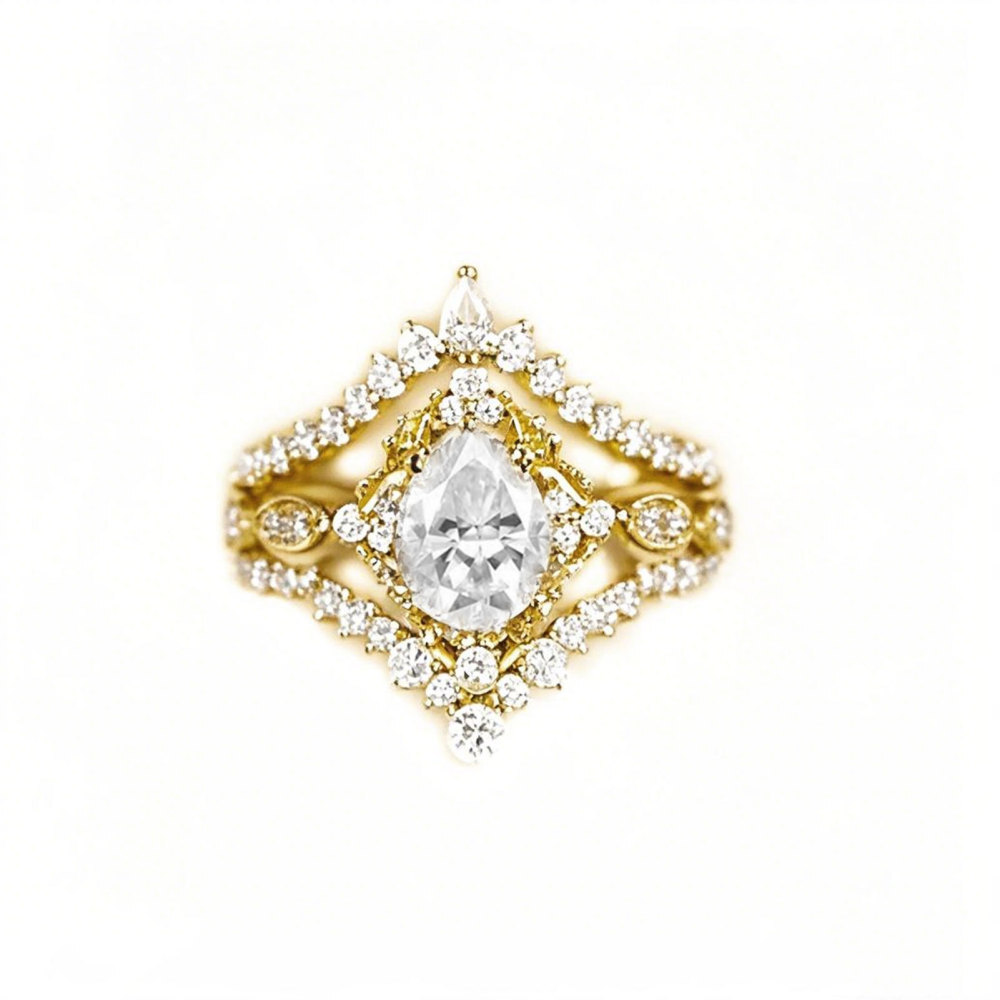 14K Gold 1.5 to 5 CT Pear Cut Moissanite Bridal Set-1