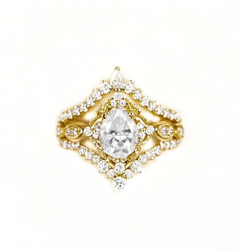 10K Gold 1.5 to 5 CT Pear Cut Moissanite Bridal Set-24