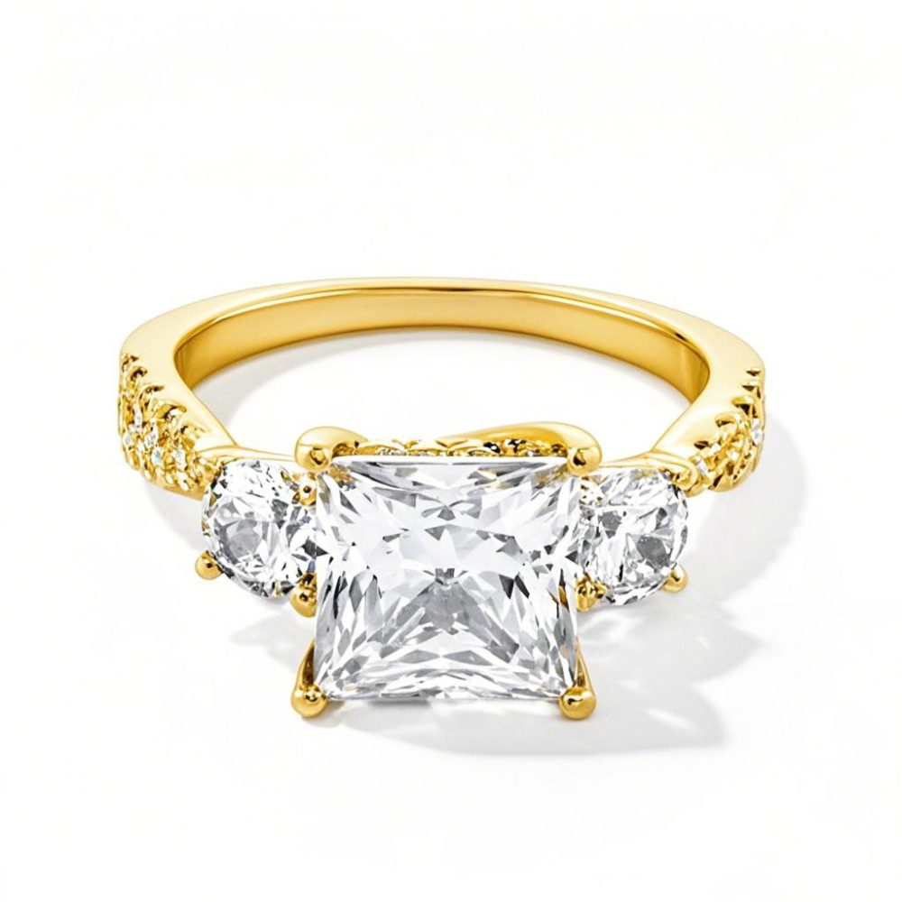 10K Gold 1.5 to 4 CT.T.W. Princess Cut Lab Created Diamond Three Stone Engagement Band D-VVS1 IGI Certified-1