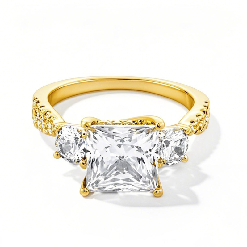 10K Gold 1.5 to 4 CT.T.W. Princess Cut Lab Created Diamond Three Stone Engagement Band D-VVS1 IGI Certified-29