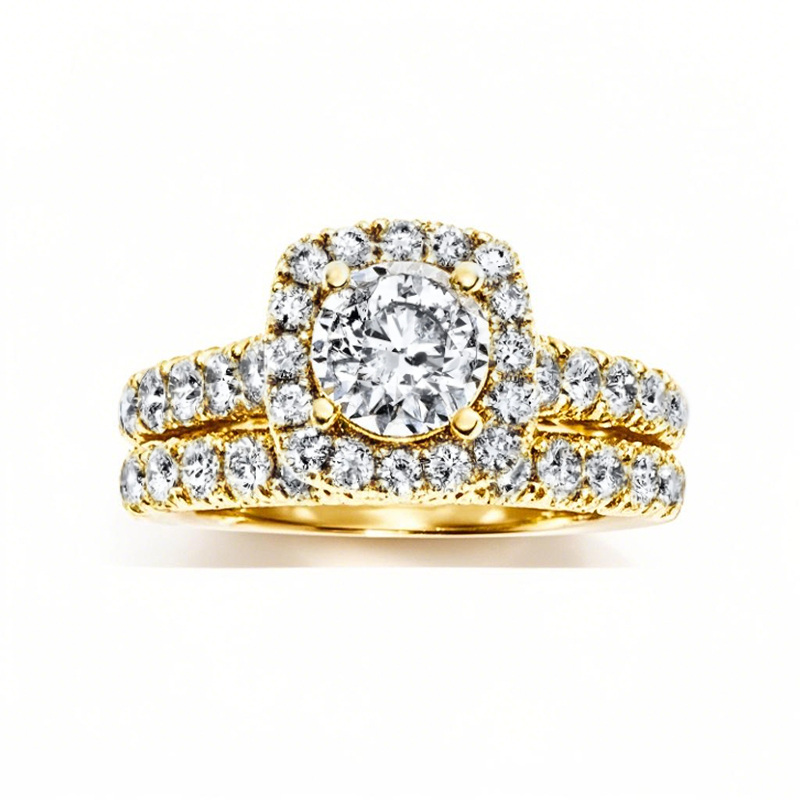 طقم زفاف من الذهب عيار 18 قيراطًا مرصع بأحجار الموزانيت المستديرة بوزن من 1.5 إلى 5 قيراط-1