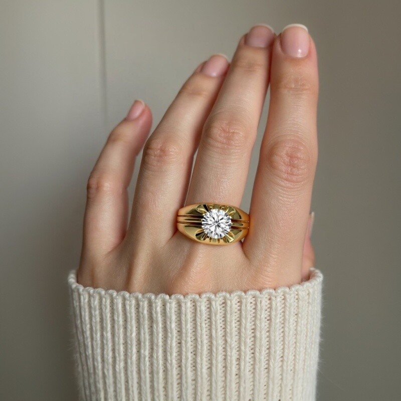 Anel de Noivado em Ouro Branco 10K com Moissanita Redonda de 1,5 a 5 Quilates-2