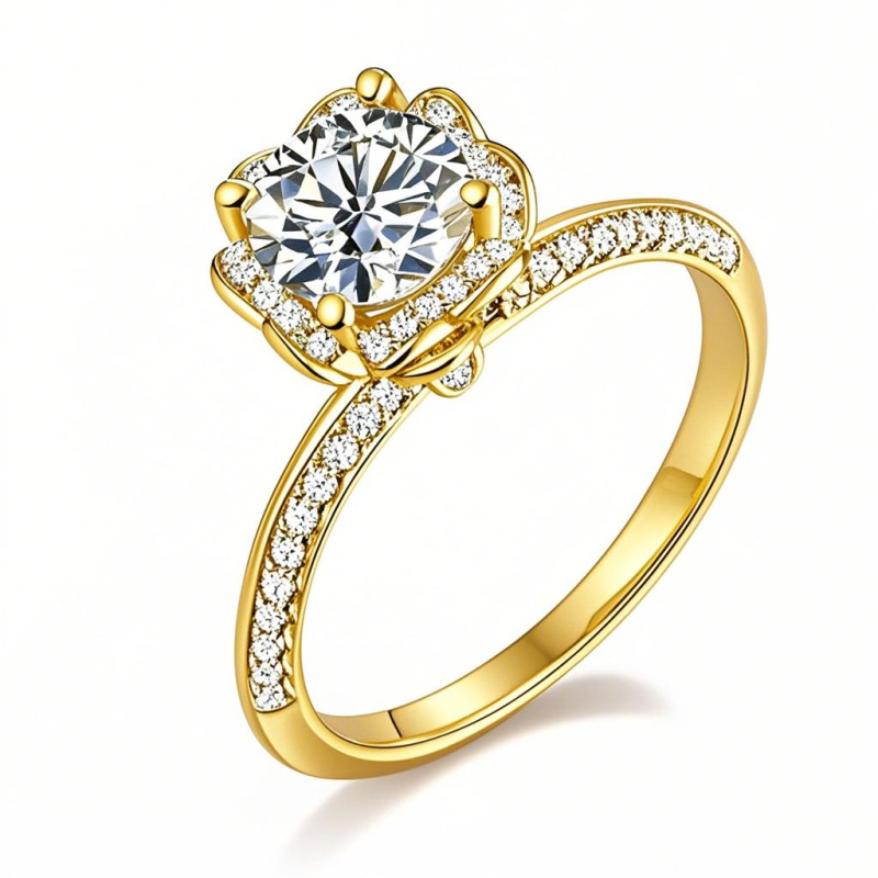 Anillo de compromiso de moissanita redonda de 1,5 a 5 quilates en oro de 14 quilates-1