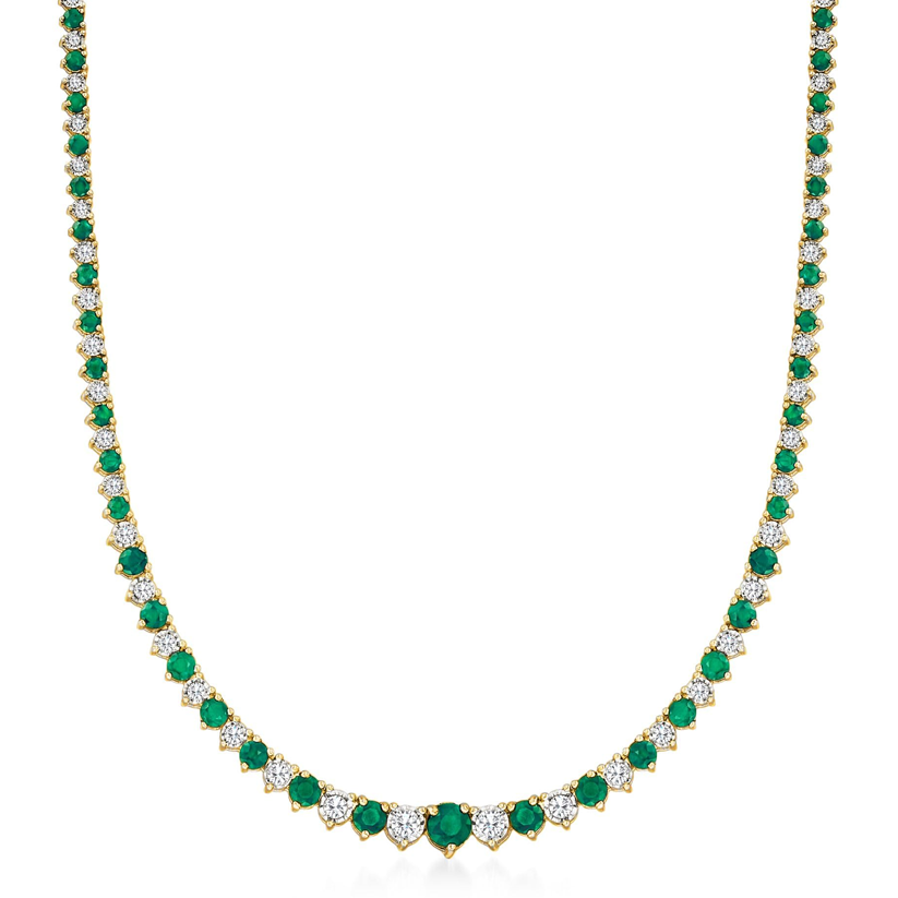 18K Gold 6.50 ct. t.w. Emerald and 1.50 ct. t.w. Diamond Tennis Necklace-1