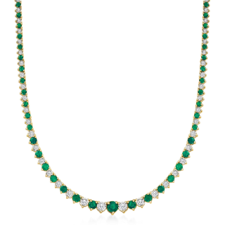 10K Gold 6.50 ct. t.w. Emerald and 1.50 ct. t.w. Diamond Tennis Necklace-1