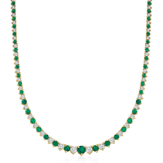 Colar de ténis em ouro de 18K com 6,50 ct. t.w. de esmeralda e 1,50 ct. t.w. de diamante