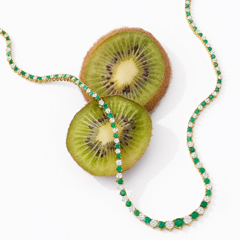 18K Gold 6.50 ct. t.w. Emerald and 1.50 ct. t.w. Diamond Tennis Necklace-3
