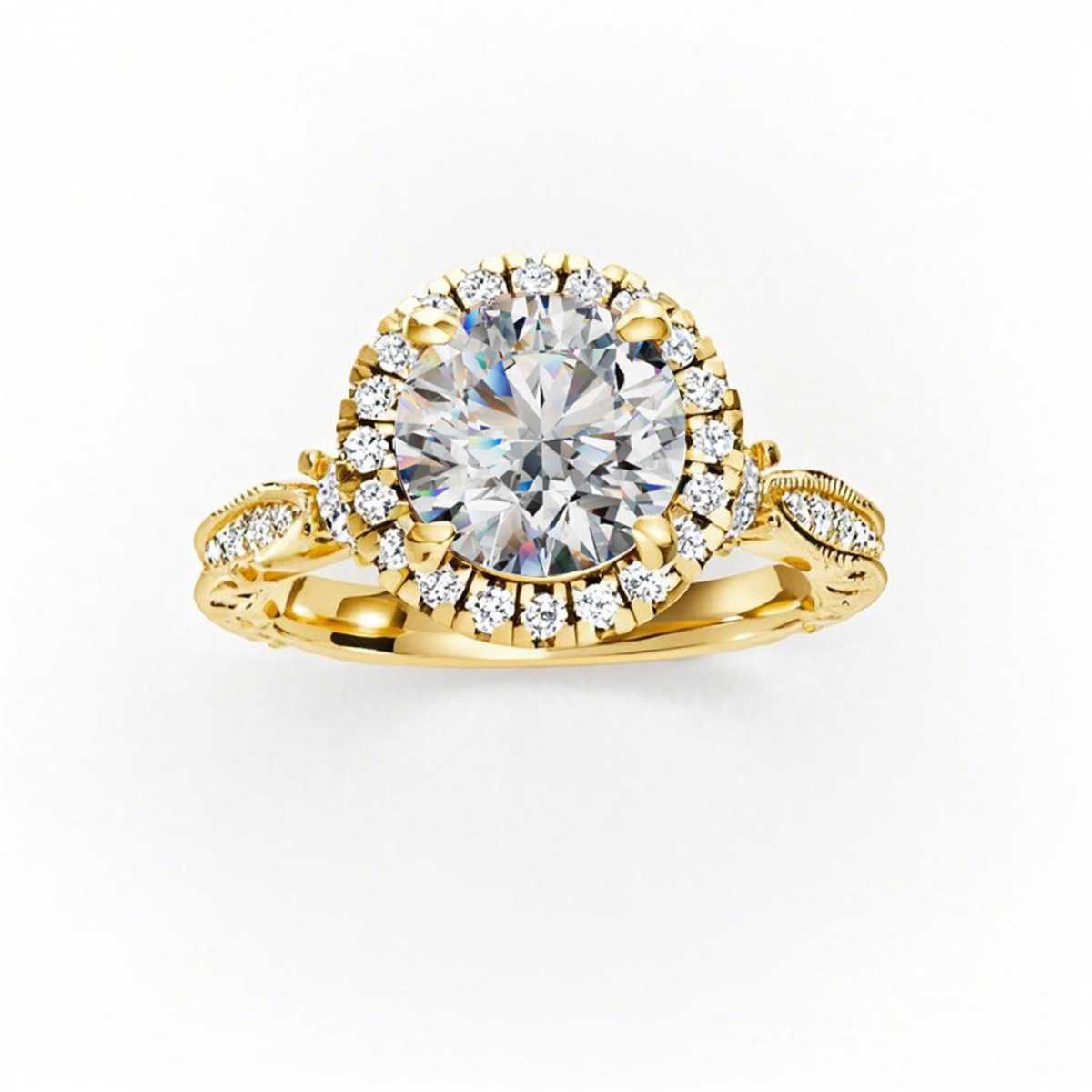 Aliança de noivado redonda de moissanita Halo de inverno em ouro 10K com 1,51 ct.T.W.-1