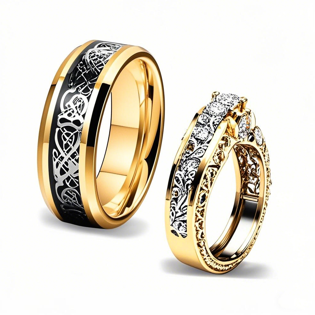 Anillos de pareja de oro de 18 quilates con diamantes redondos de carburo de tungsteno creados en laboratorio de 0,57 quilates, con certificación IGI, D VVS1-VS1 3EX-1