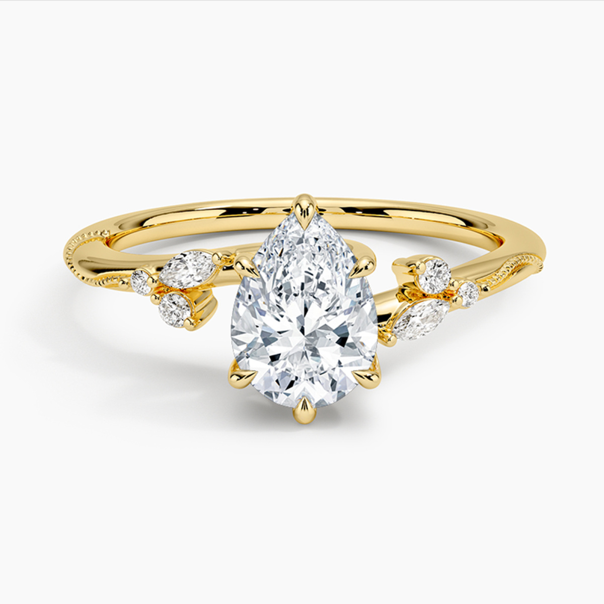Anillo de compromiso de oro de 14 quilates con diamantes talla pera de 0,6 a 3,1 quilates de peso total, certificado 3EX IGI.-1