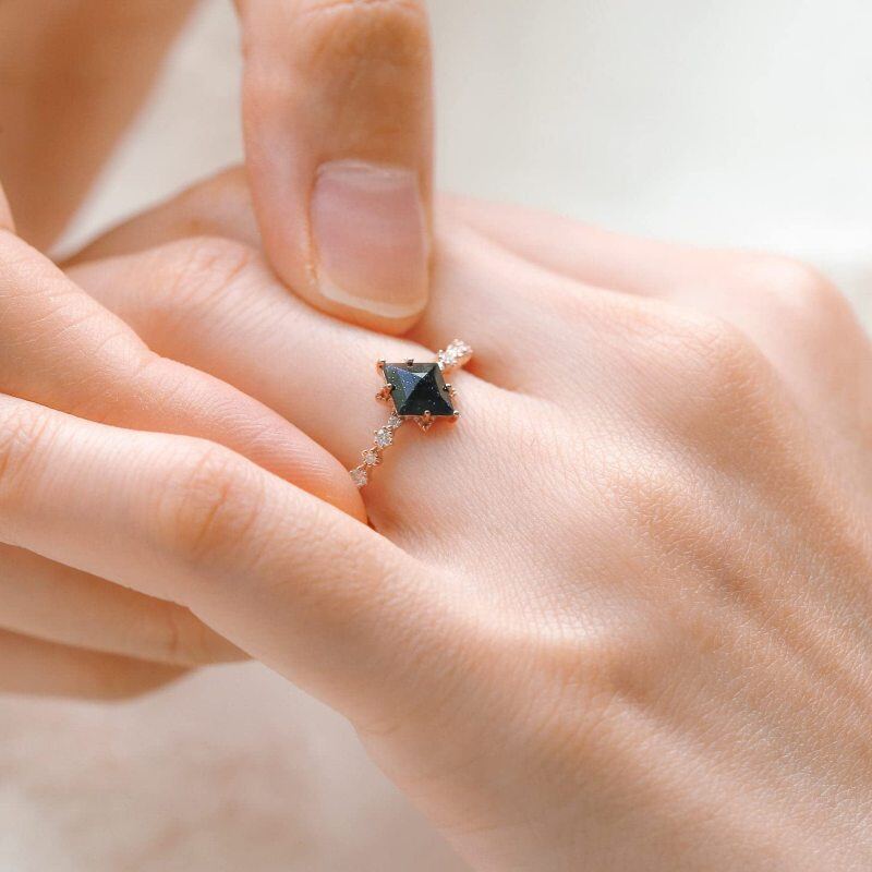 10K Gold 1.6CT Kite Cut Blue Sandstone Art-Deco Geometric Engagement Ring with Moissanite-2