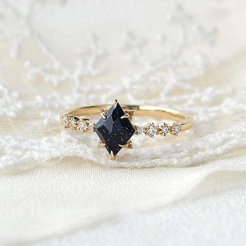10K Gold 1.6CT Kite Cut Blue Sandstone Art-Deco Geometric Engagement Ring with Moissanite-4