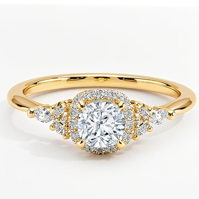 10K Gold 0.75 to 3.25 CT.T.W. Cushion Cut Lab Created Diamond Halo Engagement Band IGI Certified-1