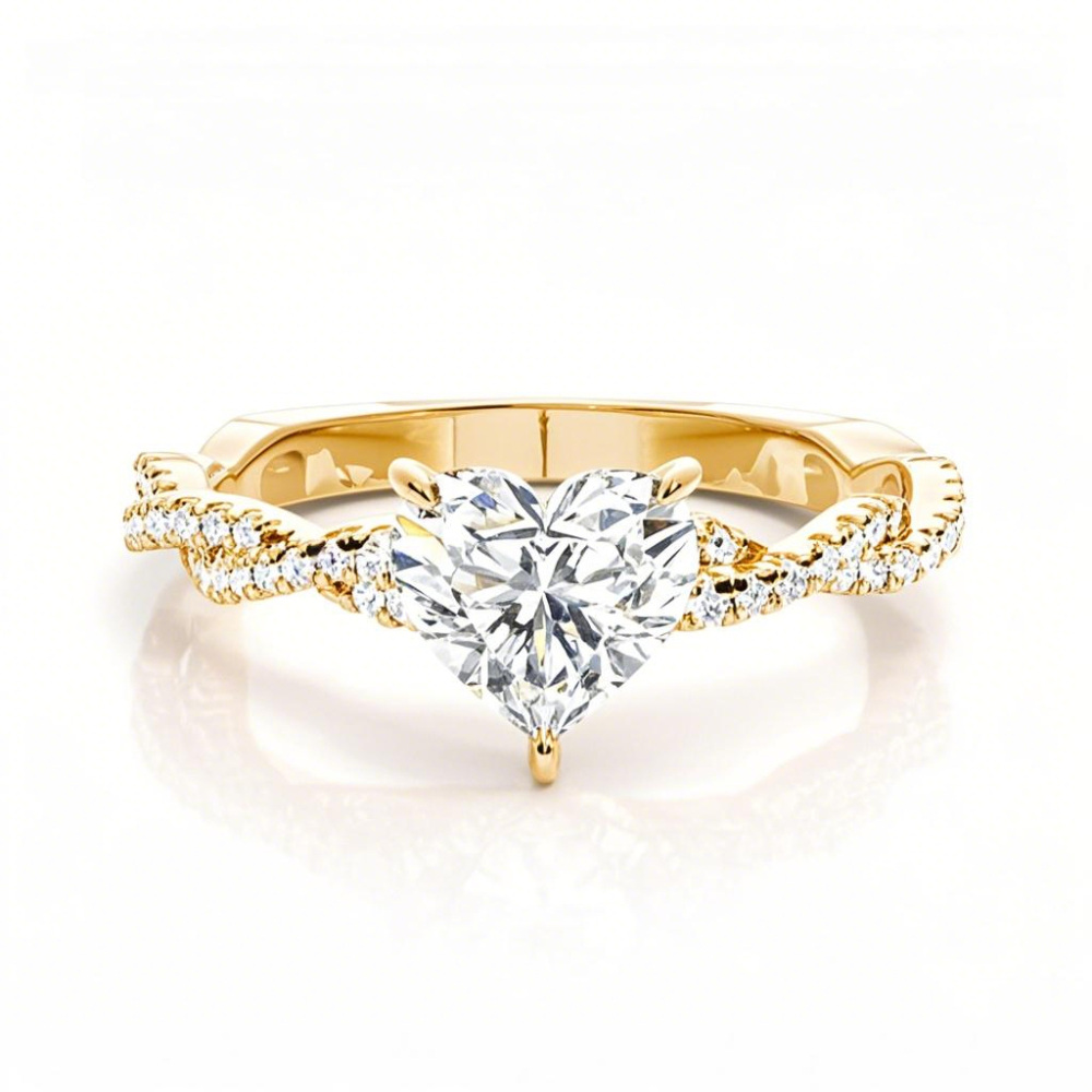 10K Gold 0.75 to 3.25 CT.T.W. Heart Lab Created Diamond 4 Prong Setting Side Stone Engagement Band IGI Certified-1