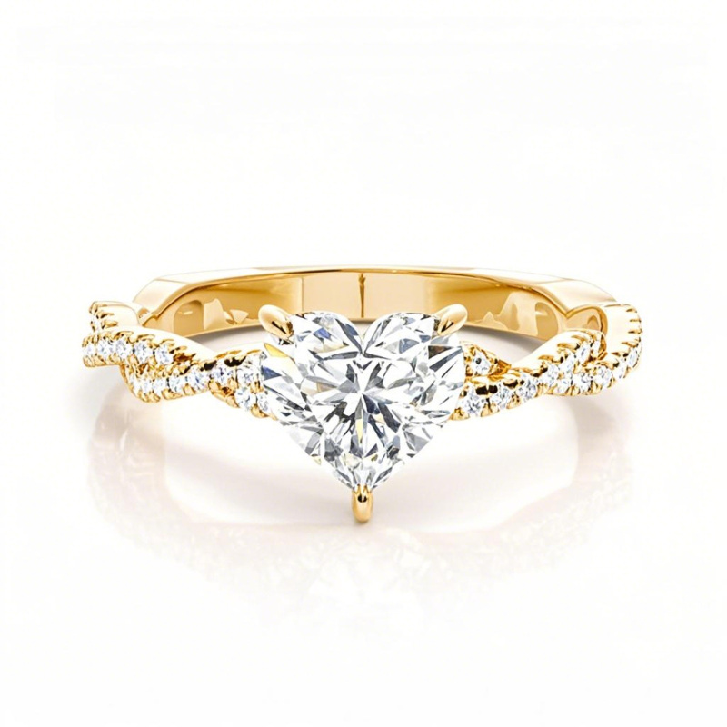 10K Gold 0.75 to 3.25 CT.T.W. Heart Lab Created Diamond 4 Prong Setting Side Stone Engagement Ring IGI Certified-1