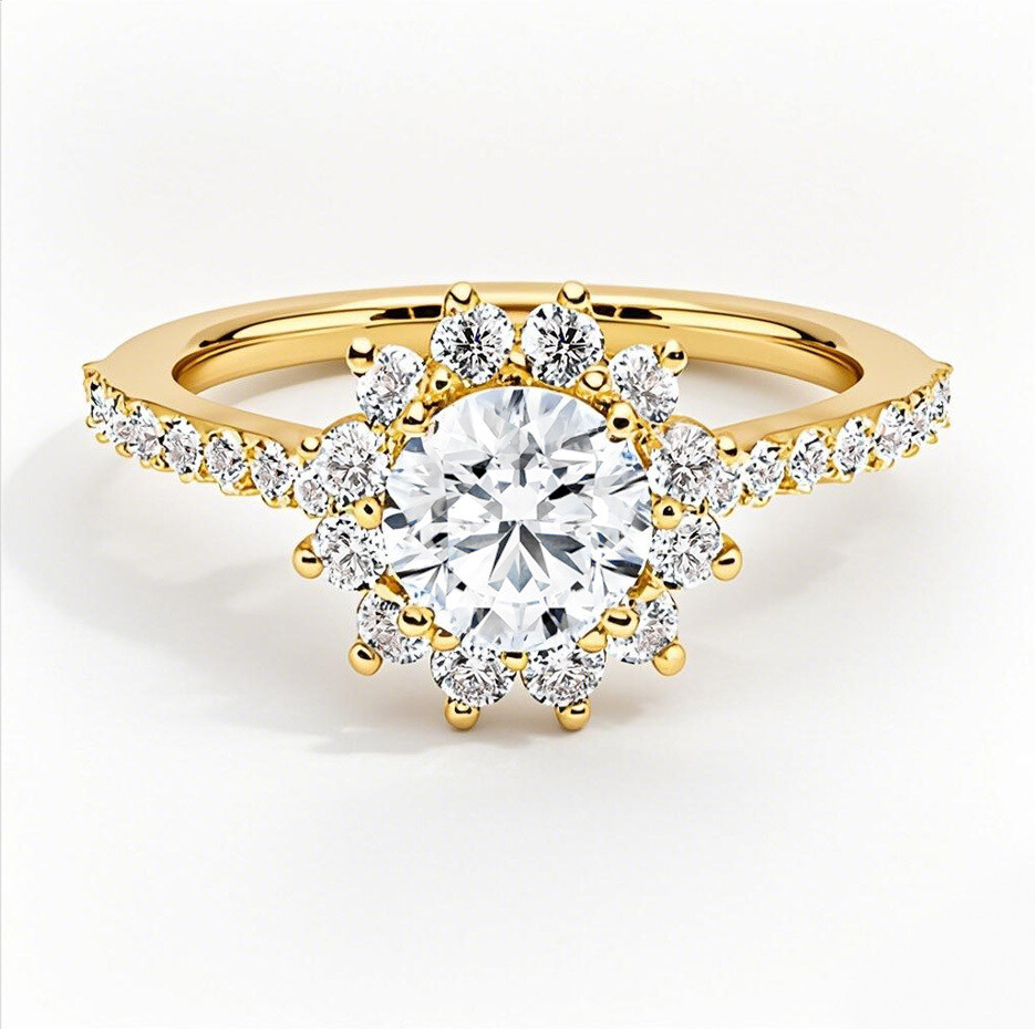 10K Gold 0.75 to 3.25 CT.T.W. Round Cut Lab Created Diamond Halo Engagement Band D VVS-VS IGI Certified-1