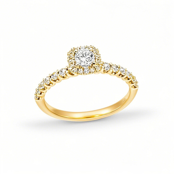 Bague De Fiançailles Halo Rubis Naturel Et Diamant, Or Jaune 14k, Taille Ajustable