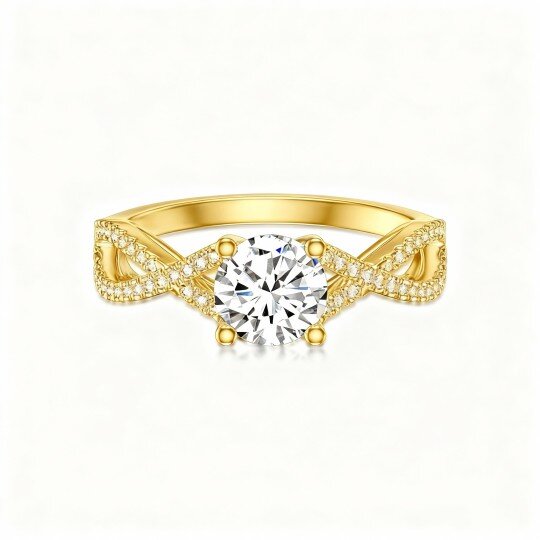 Aliança de casamento personalizada em ouro de 9 quilates com diamantes de laboratório de lapidação redonda de 0,8 quilates.