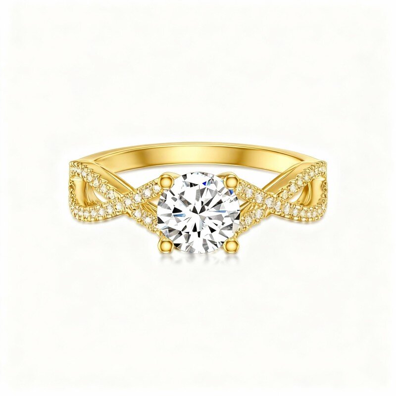 خاتم زفاف مخصص من الذهب عيار 10 قيراط مرصع بماسات مختبرية مستديرة 0.8-1