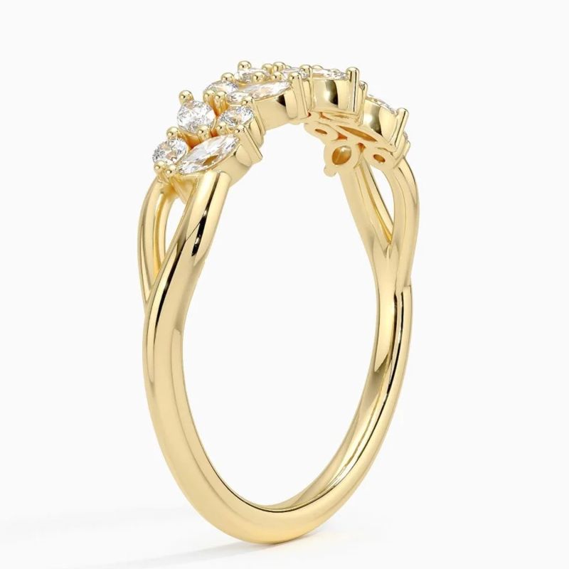 Maßgefertigter Ehering aus 10-karätigem Roségold mit Marquise-Schliff und im Labor hergestelltem Diamanten, Farbe D, Reinheit VVS1-VS1, 3EX, IGI-zertifiziert-4