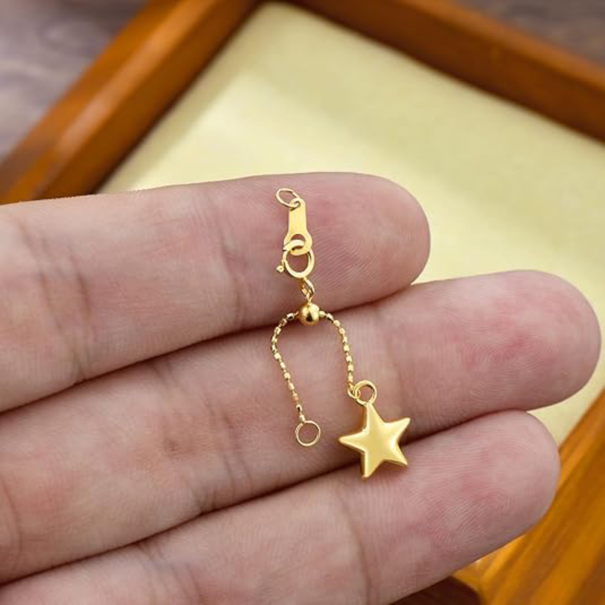 Cadena extensora de oro de 18 quilates con cuentas de estrella de 0,8 mm-2