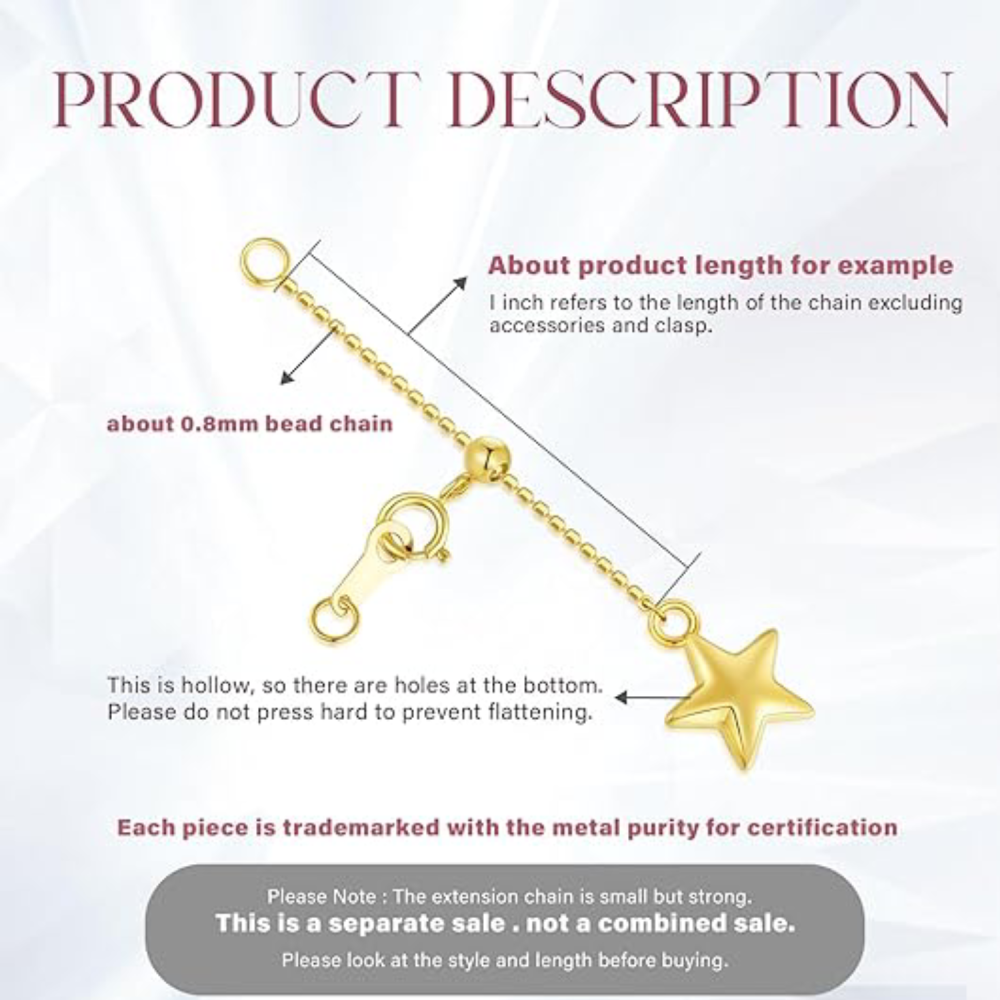10K Gold 1Inch Star Bead Station Chain Extender Chain-4