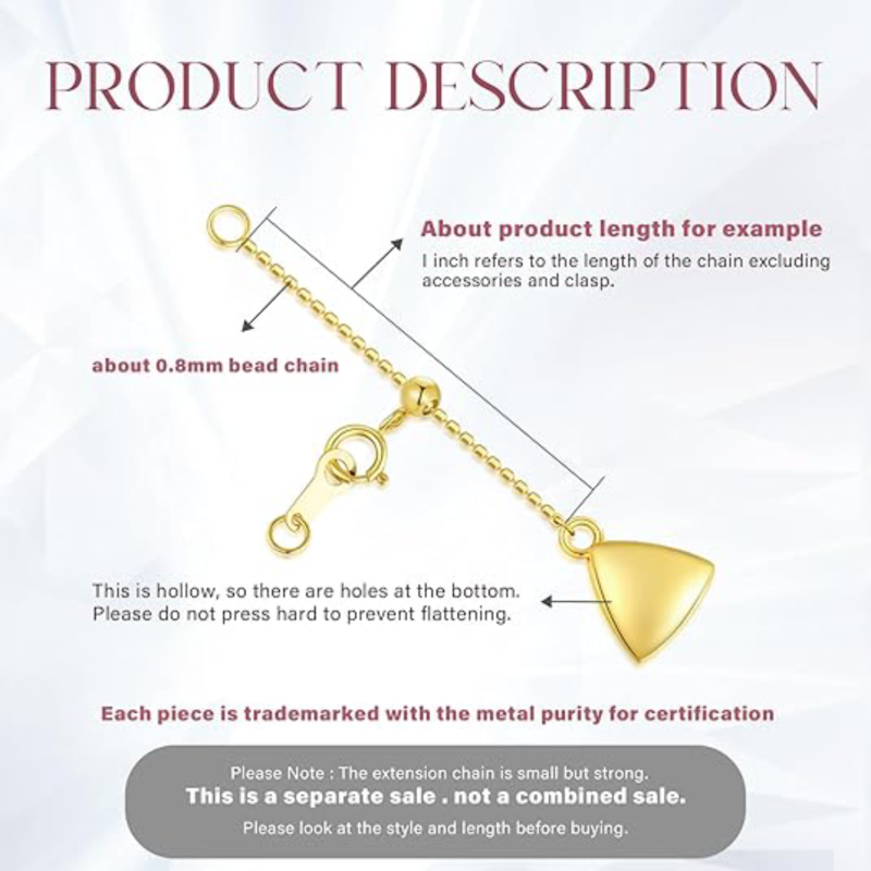 10K Gold 3Inch Triangle Bead Station Chain Extender Chain-4