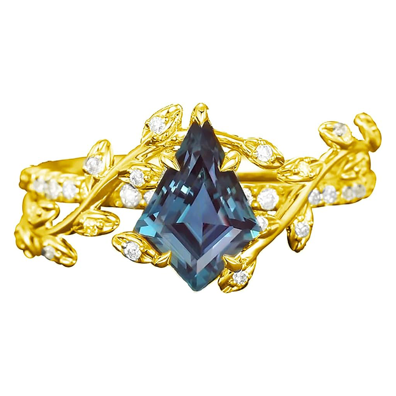 18K Gold Alexandrite With Moissanite Ring-1