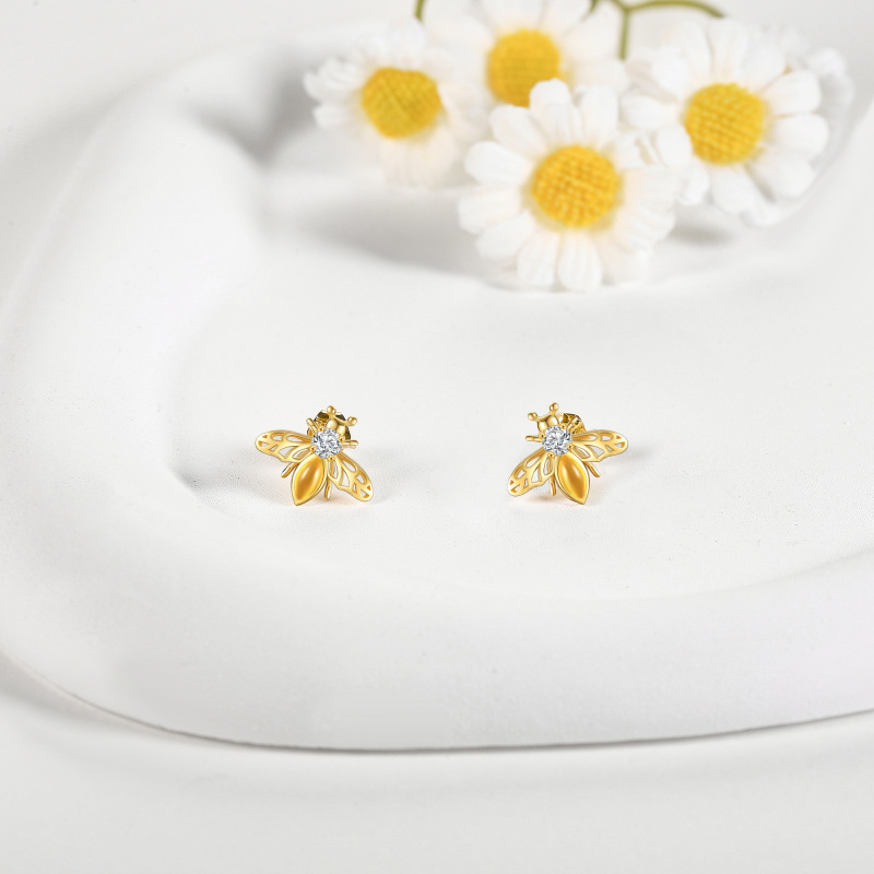 Ohrstecker aus 10-karätigem Gold mit Zirkonia und Bernstein in Bienenform-3