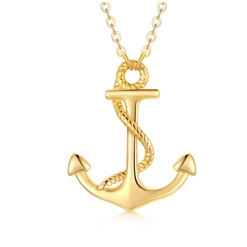10K Gold Anchor Pendant Necklace-5