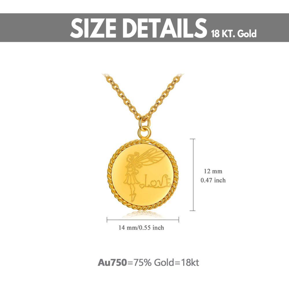 Colar de moeda de ouro 10K para mulheres com asa de anjo gravada e amor-6