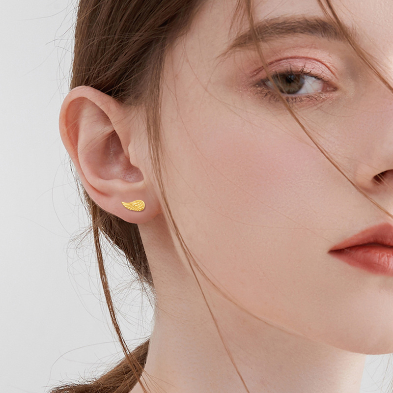 10K White Gold Angel Wing Stud Earrings-2