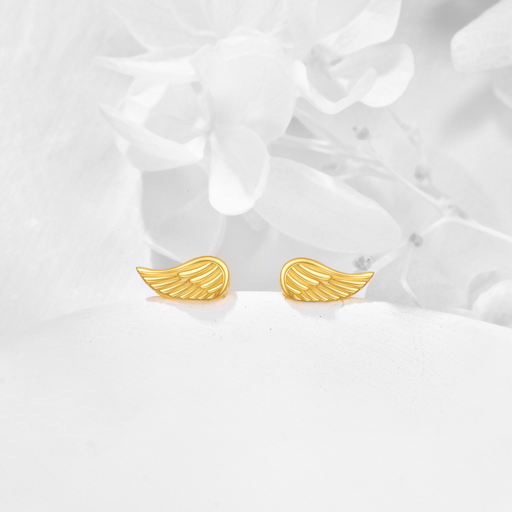 10K Gold Angel Wing Stud Earrings-3