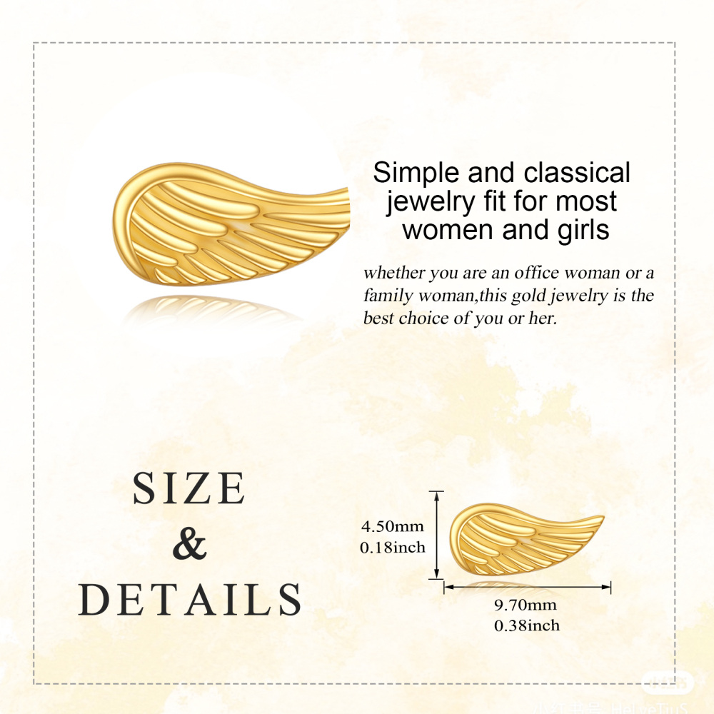 10K Gold Angel Wing Stud Earrings-5