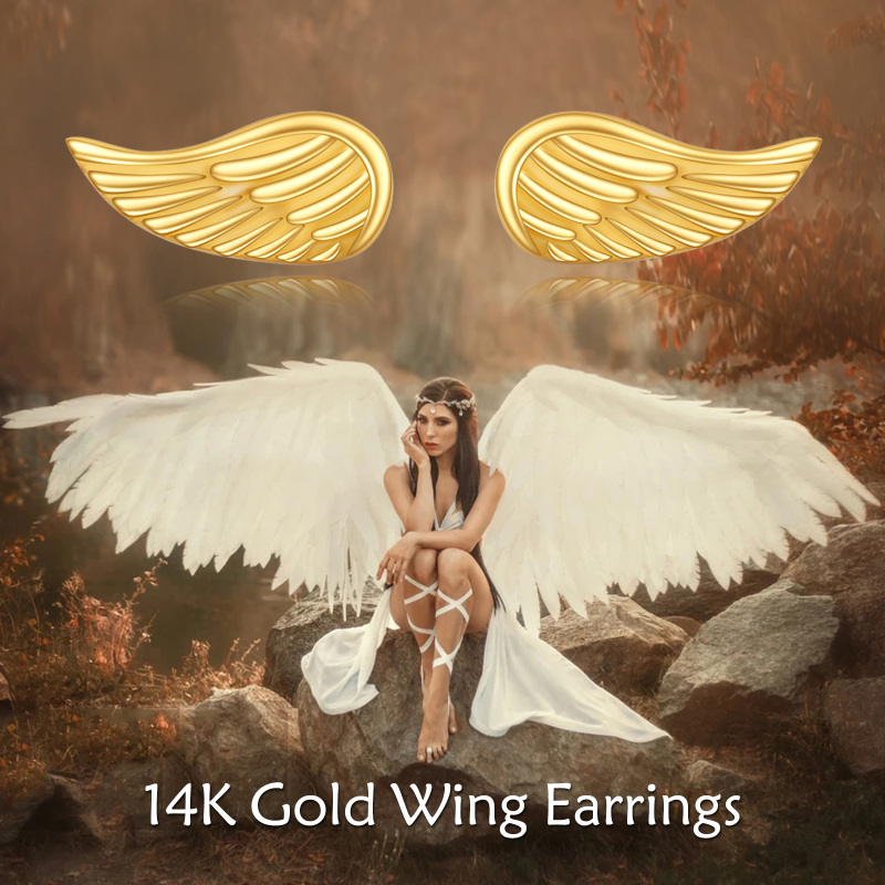 10K White Gold Angel Wing Stud Earrings-6