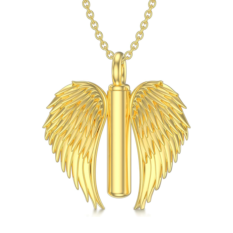 10K Gold Angel Wing Urn Necklace for Ashes for Women Men-1