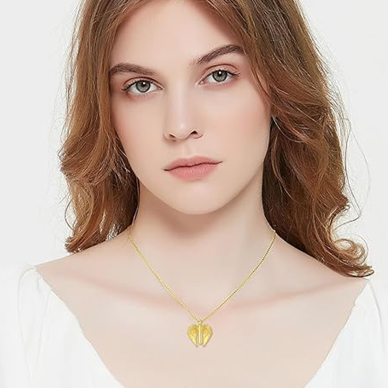 10K Gold Angel Wing Urn Necklace for Ashes for Women Men-3