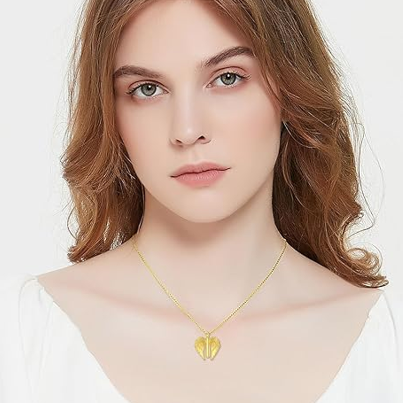 Colar com pendente de urna em forma de asa de anjo em ouro vermeil para cinzas, para homem e mulher.-3