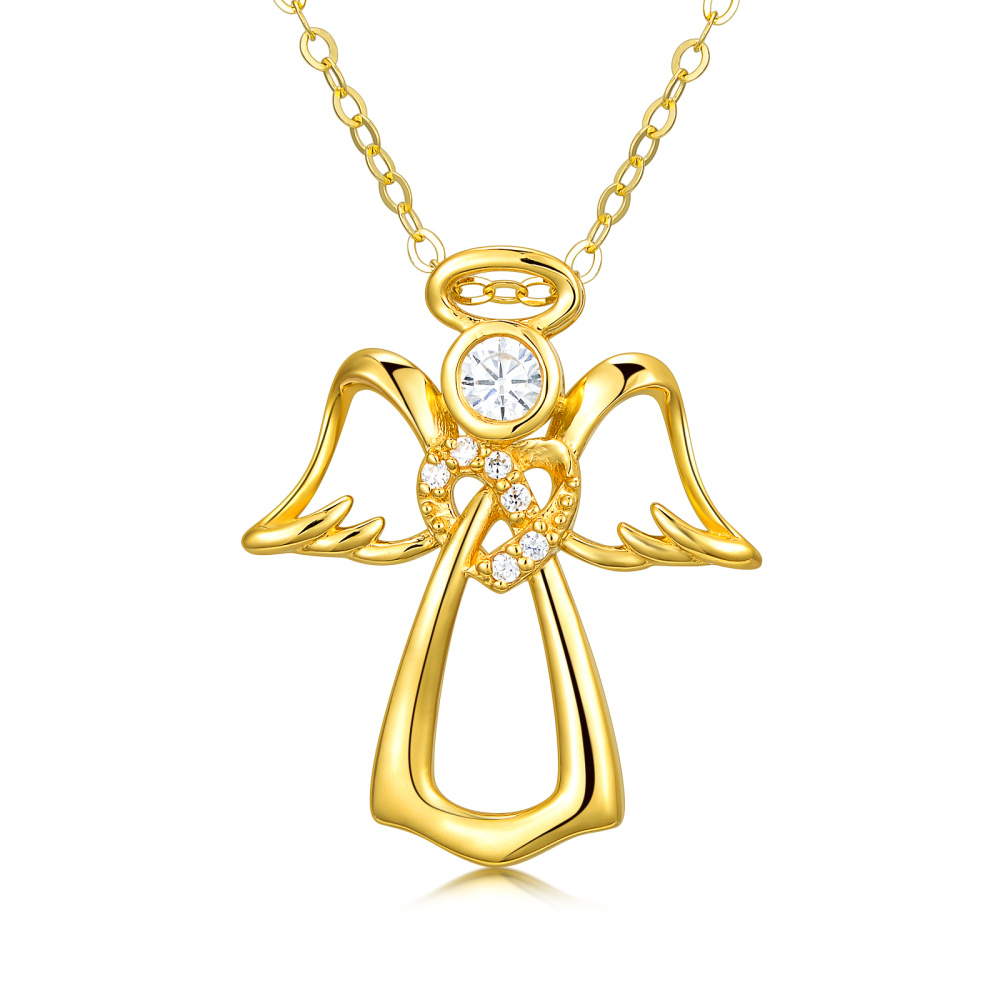 Collana con ciondolo a forma di ali d'angelo in oro 18 carati con zirconia cubica-1