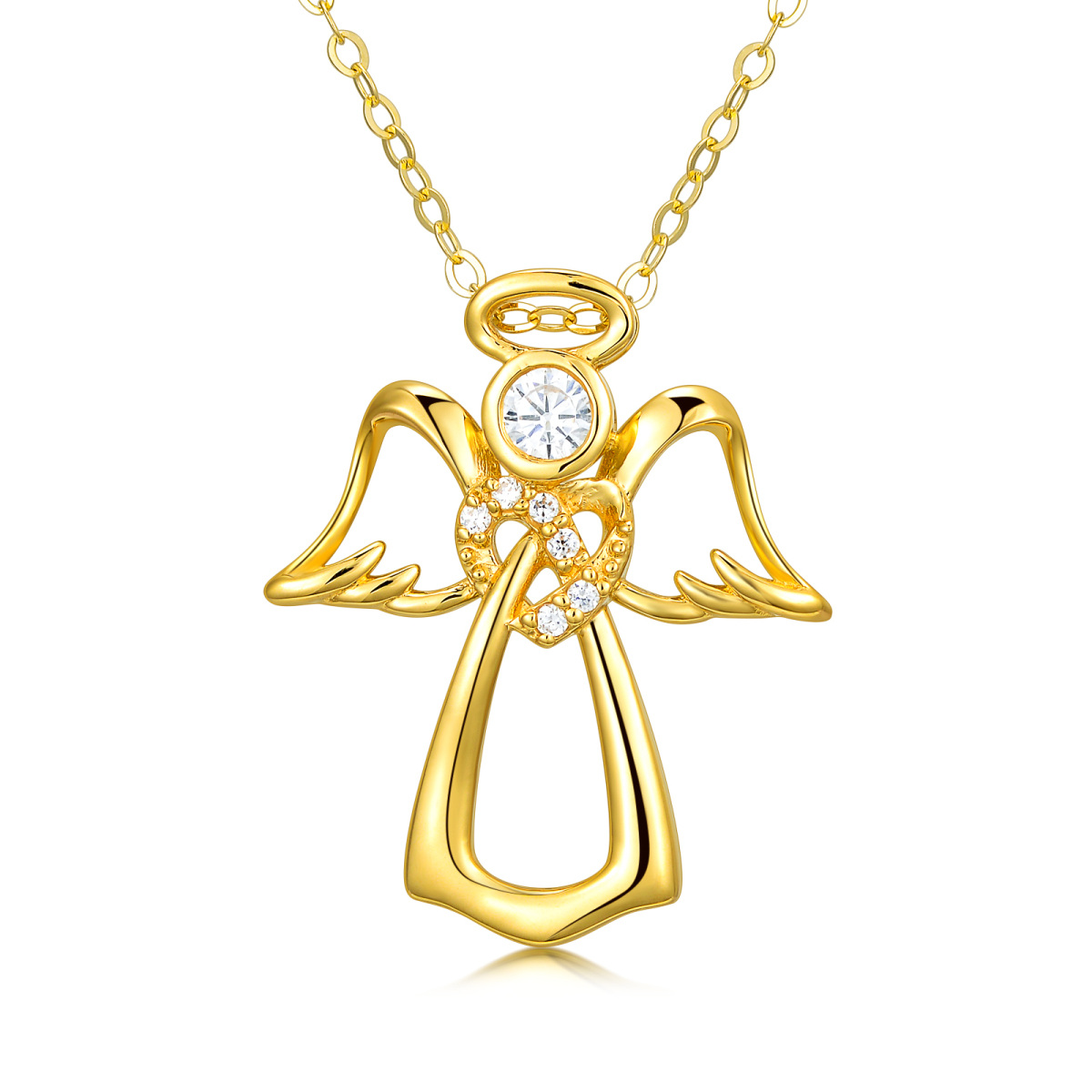 18K Gold Cubic Zirconia Angel Wings Pendant Necklace-1