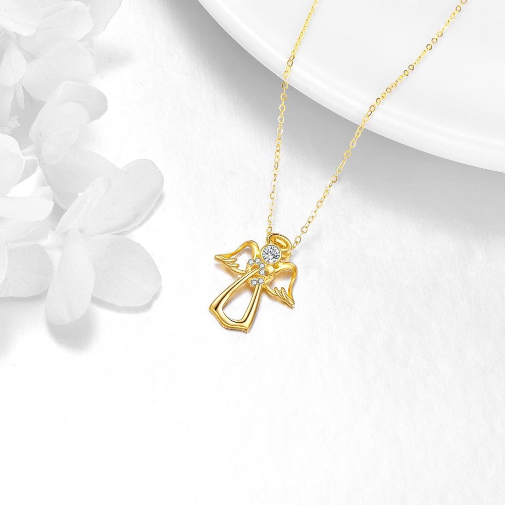 Collana con ciondolo a forma di ali d'angelo in oro 18 carati con zirconia cubica-4