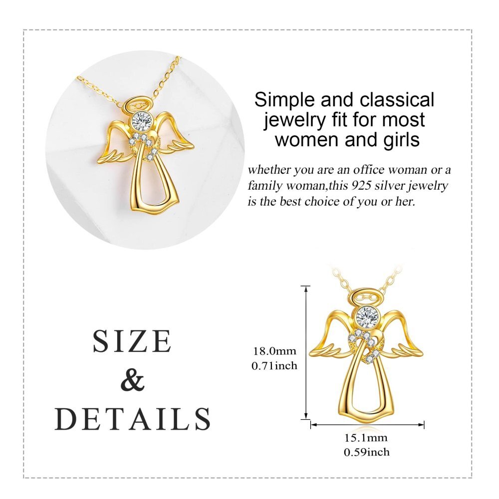 Collana con ciondolo a forma di ali d'angelo in oro 18 carati con zirconia cubica-5