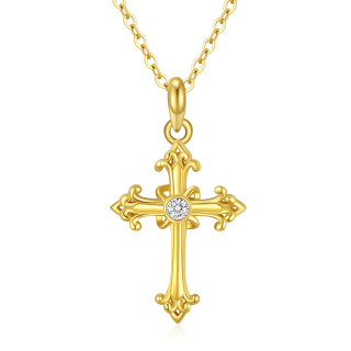 10K Gold Cubic Zirconia Ankh Necklace for Women-7