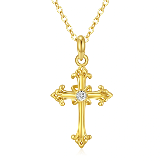 10K Gold Cubic Zirconia Ankh Necklace for Women