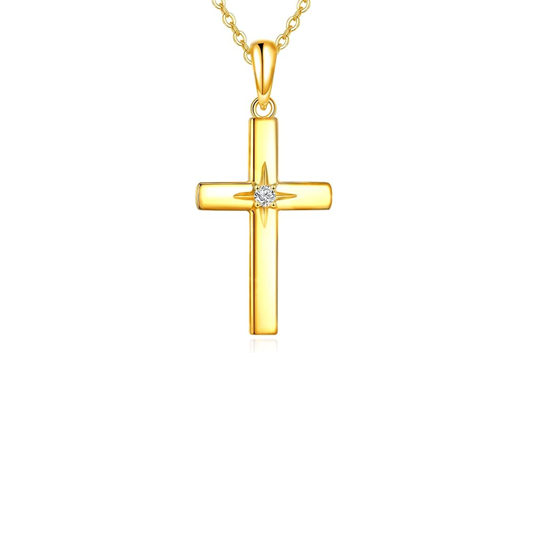 10K Gold Cubic Zirconia Ankh Metal Choker Necklace-1